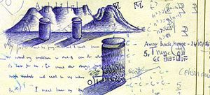 Away Back Home (doodles, Pen on notebook paper, 1984-10-26, Table Mountain)