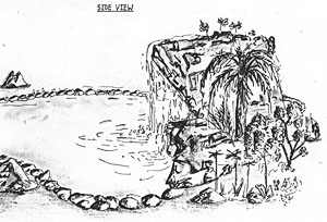 Rock Waterfall (side view) (plans, Pens, color highlighters, and color pencils on drafting paper, 1988-09-??)