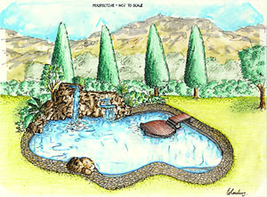 Rockworld Perspective (plans, Pens, color highlighters, and color pencils on drafting paper, 1988-09-??)