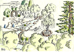 Stream Landscaping (plans, Pens, color highlighters, and color pencils on drafting paper, 1988-09-??)